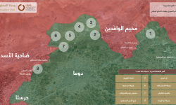 خريطة النفوذ والسيطرة‬ في الغوطة الشرقية‬ لغاية تاريخ 14 أيلول/سبمتبر 2015.